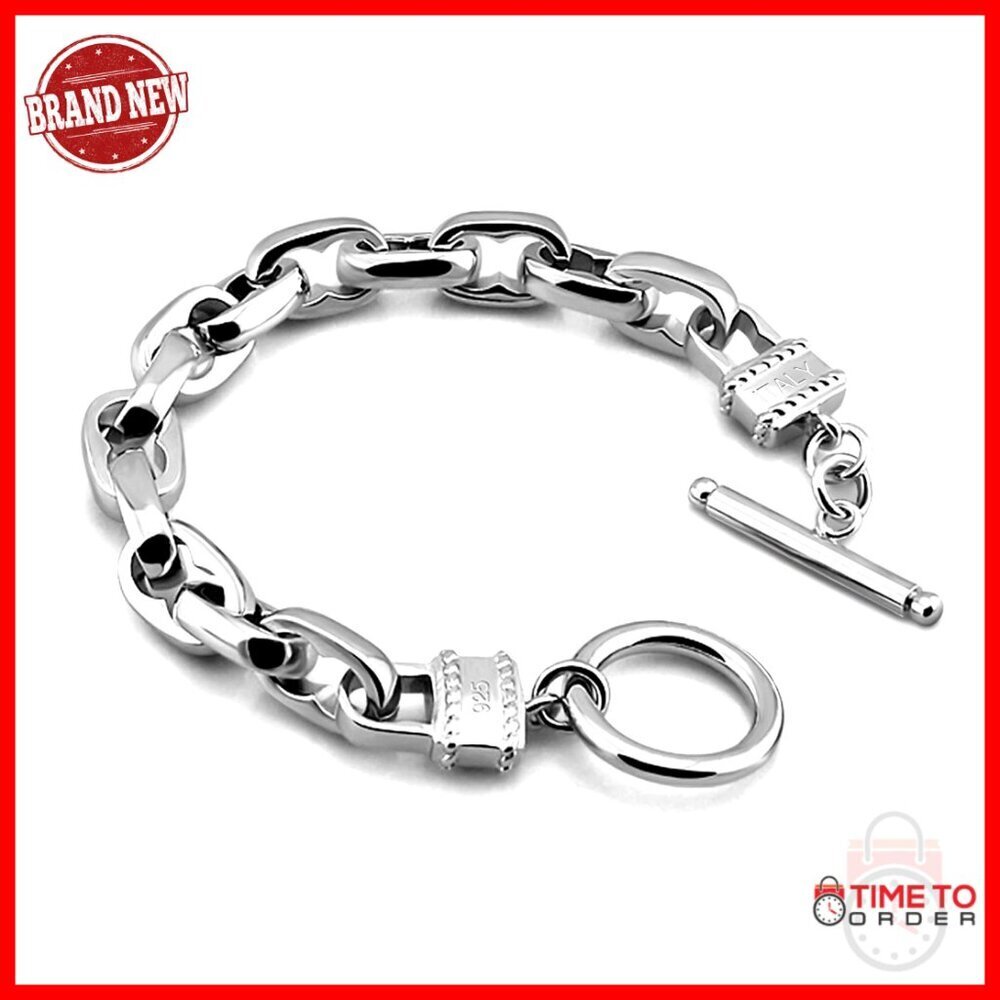 925 Sterling Silver Rolo Chain Bracelet 9-10MM Unisex Punk Style